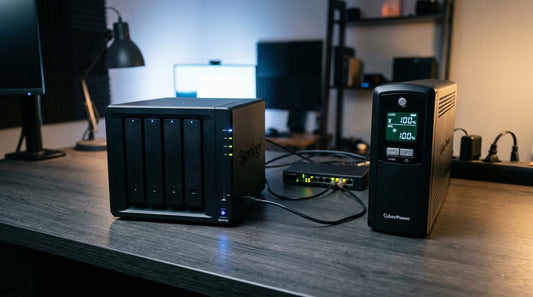 SAI CyberPower conectado a NAS Synology mediante USB para protección ante apagones