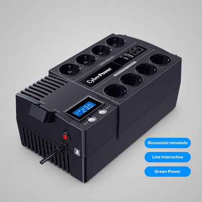 SAI CyberPower BR1000ELCD - 1000VA/600W - Diseño Ladrillo (Regleta) - Cargador USB - 8 Tomas Schuko - Protección Sobretensión