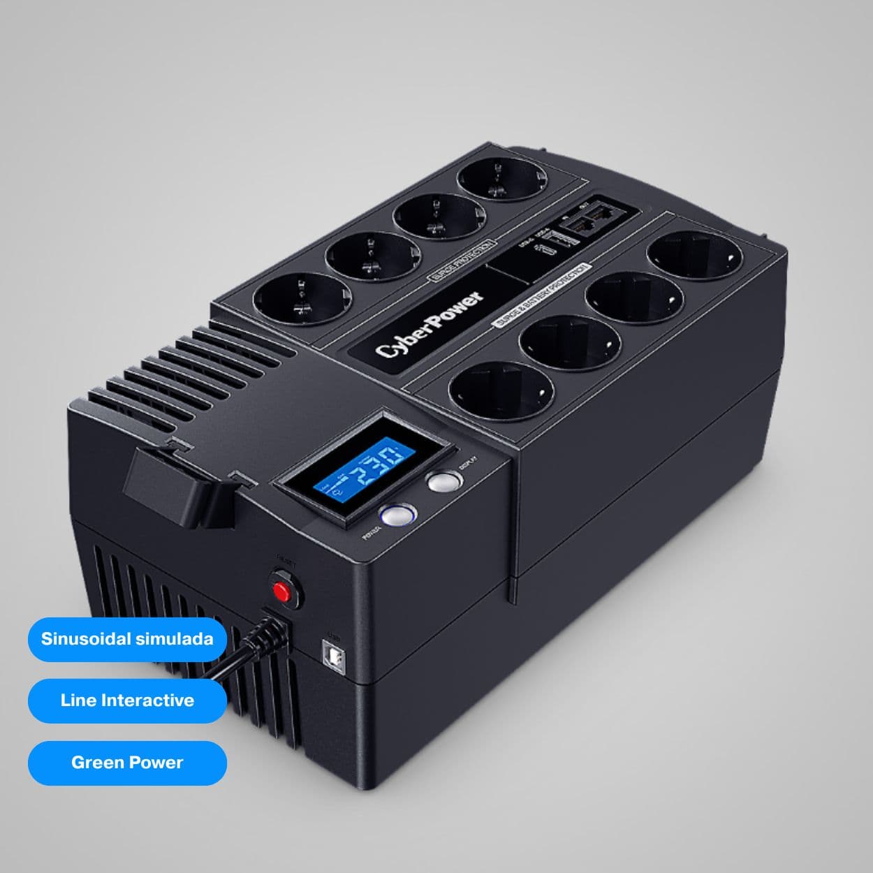 CyberPower BR700ELCD – SAI interactivo de línea 700 VA / 420 W con pantalla LCD y 8 salidas Schuko