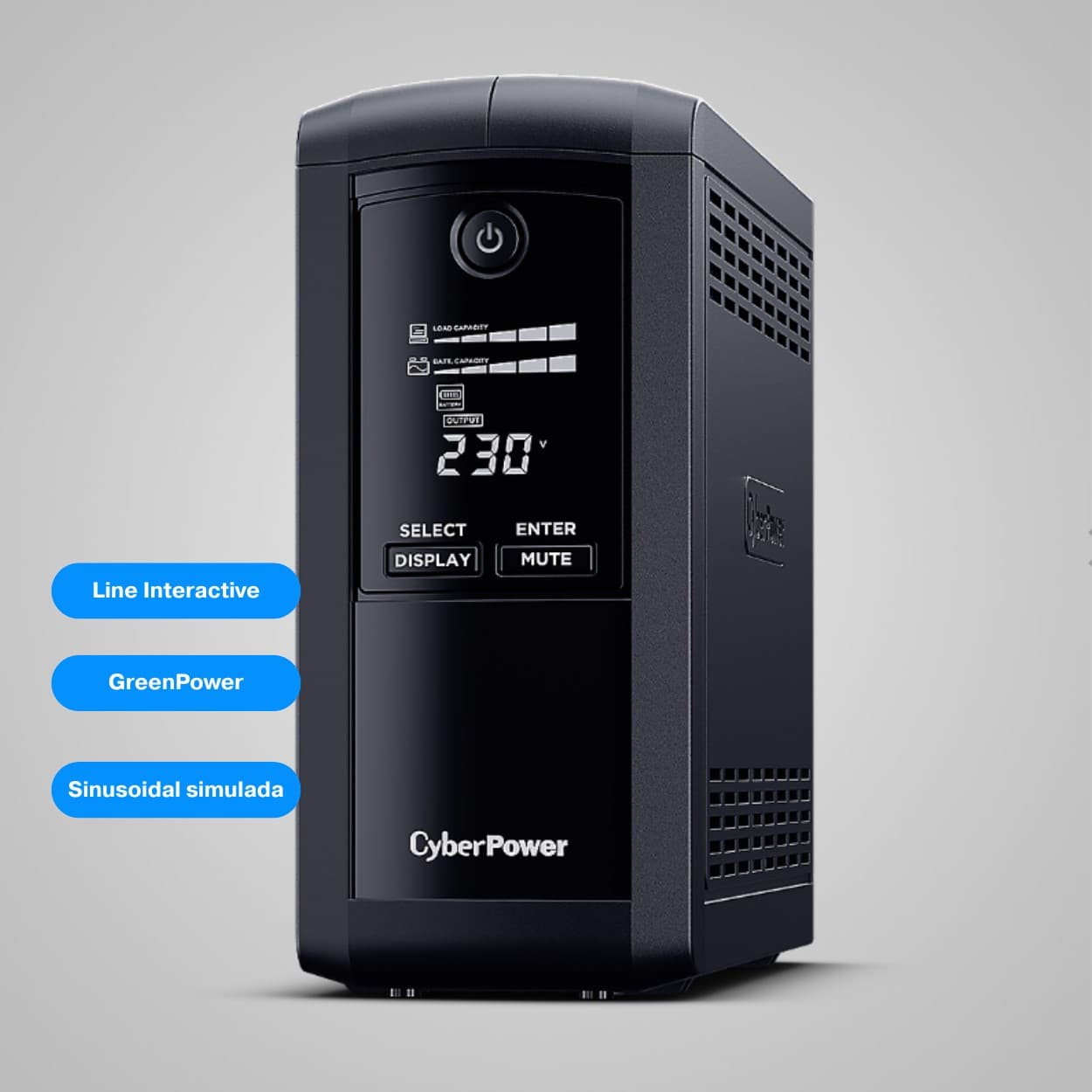 SAI CyberPower VP1000ELCD - 1000VA/550W - Line-Interactive - Pantalla LCD - 4 Tomas Schuko - Ahorro Energía