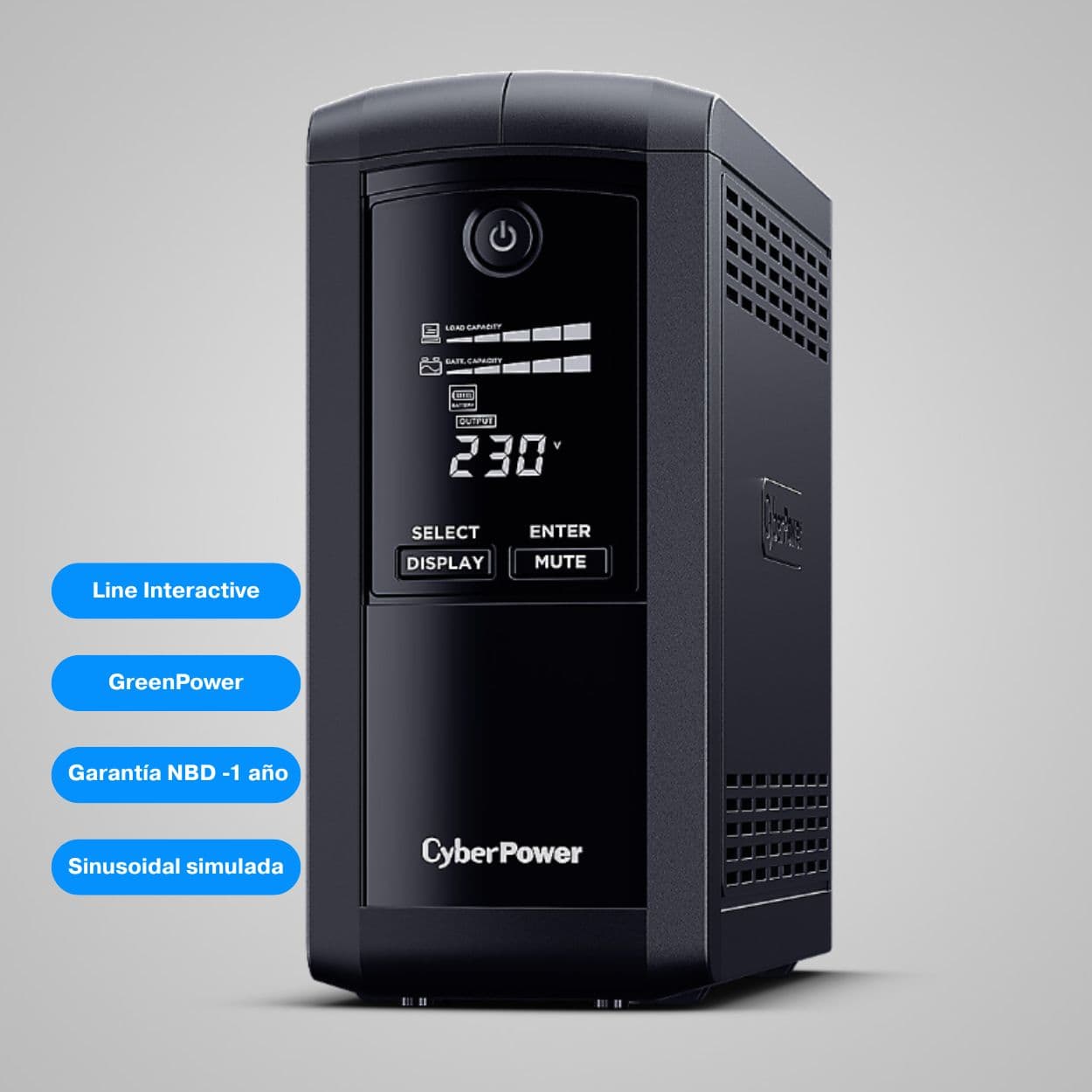 SAI CyberPower VP700ELCD - 700VA/390W - Line-Interactive - Pantalla LCD - 4 Tomas Schuko - Protección PC y Hogar